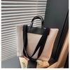 Leisure and Art Splicing Canvas 2025 Weaving Simple New Temperament Commuting Fashion Tote Portable Shoulder Bag