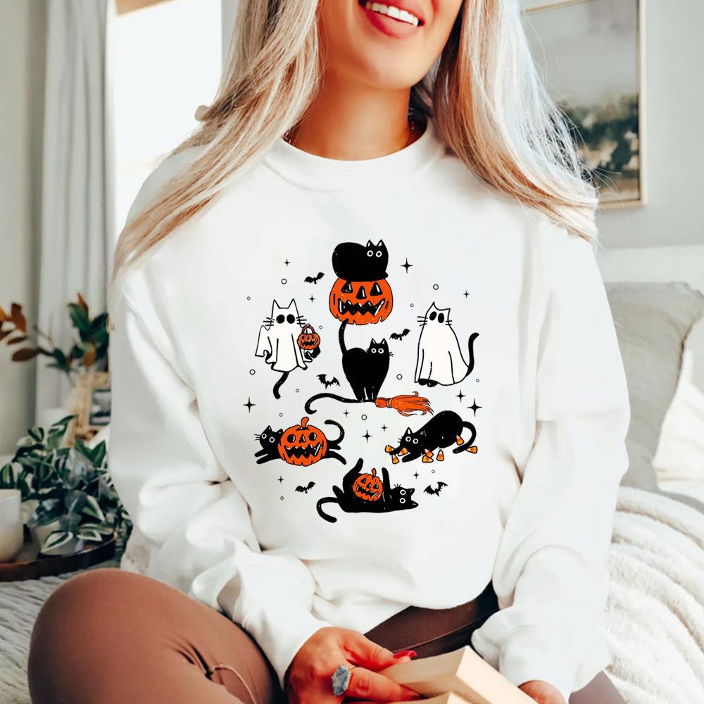 Cute Halloween Ghost Boo Cat Sweatshirt Halloween Cat
