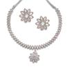 Oxidised Silver-Plated Flower & Leaf American Diamond Studded Necklace Earrings Jewellery Set for Girls and Women