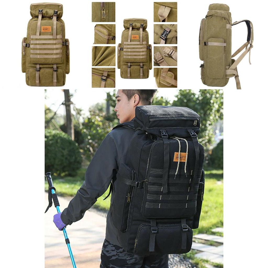 80l Tactical Canvas Backpack For Camping And Hiking With Scratchresistant Material And Multipocket Design