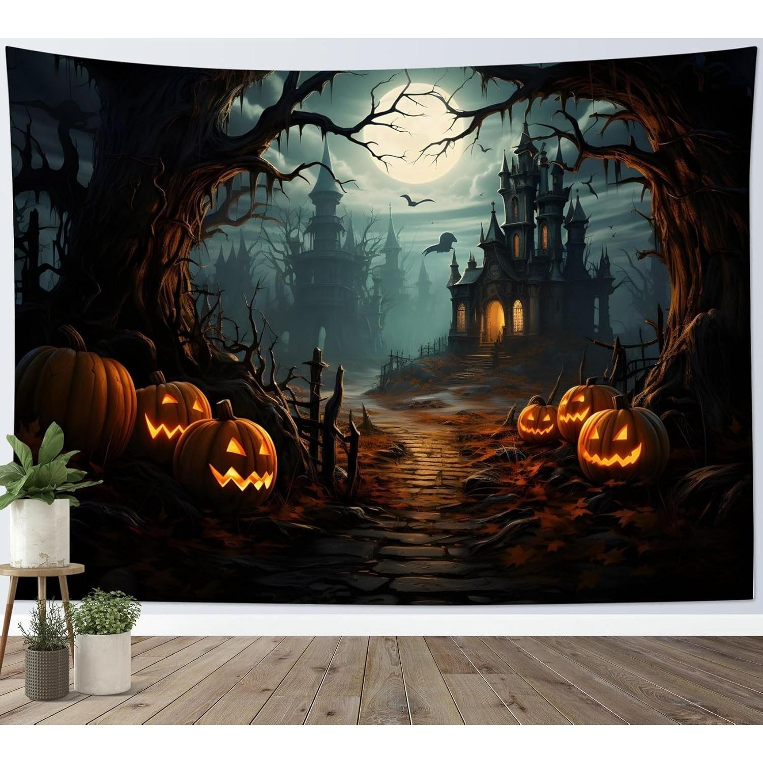 Tapestry pound creepy pumpkin horror for Halloween 75x100