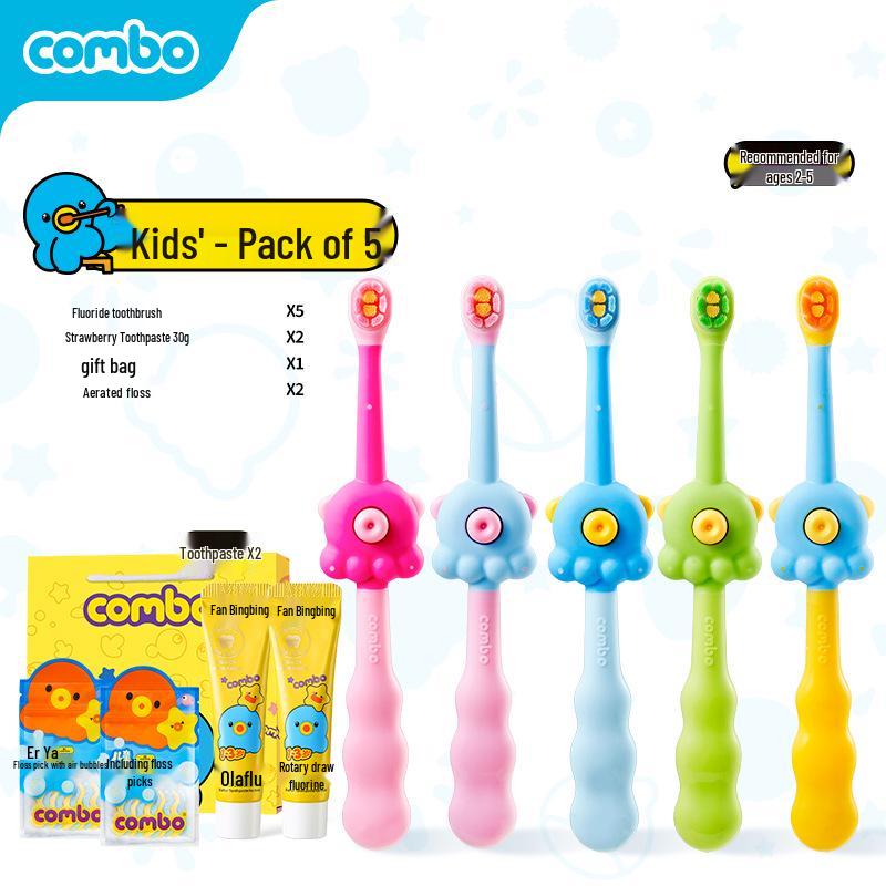 COMBO Infant & Toddler Soft Bristle Toothbrush w/ Fluoride for Ages 0-10
