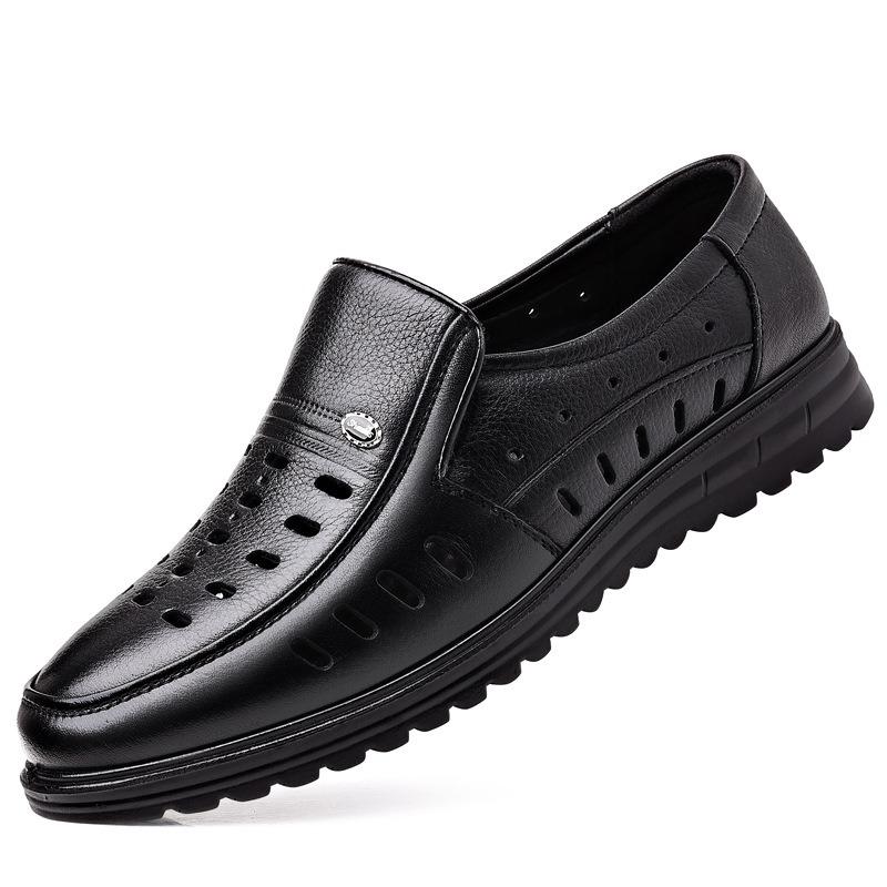 Summer Hollow Leather Shoes Men's Leather Casual Men's Leather Sandals One Pedal Middle Old Dad Shoes Hole Shoes