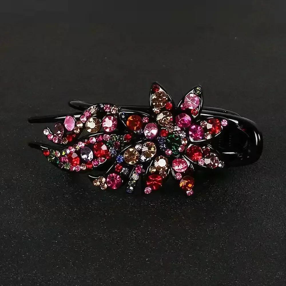 Shiny Rhinestone Hairpin Flower Leaf Duckbill Hair Claws Retro Hair Clips Accessories For Women Shinning Ponytail Headwear