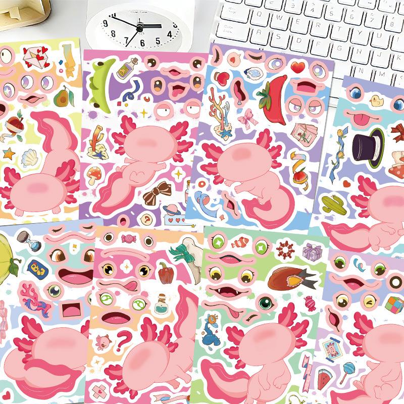 

Cartoon Salamander Face Swap Collage Stickers: 8 DIY Journal Materials for Kids – Educational and Non-Repeating No