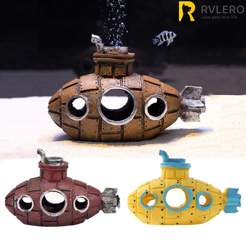 Aquarium Aquarium Dekoration U-Boot Vintage Harz Hohl Multi Loch Fisch Garnelen Spielhaus Fisch Verstecken Wohnkultur Lieferungen
