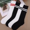Women Striped Cotton Long Socks Japanese JK Black White Knee High Stockings Students Girls Solid Color Long Tube Leg Warm Socks