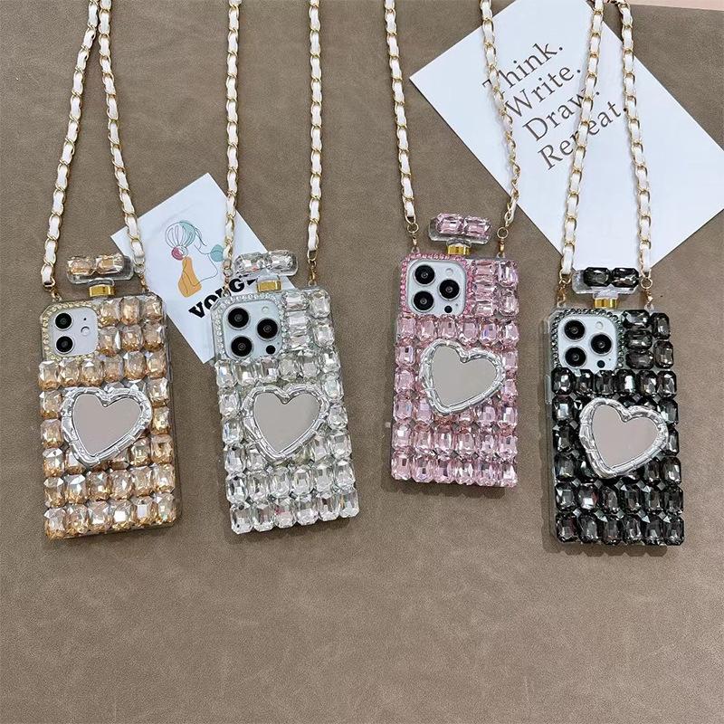 Pouzdro na mobilní telefon s kamínky, zrcadlo Love Mirror pro iPhone 17, lahvičku na parfém pro Apple 14, crossbody kabel, šňůrka, 16, luxusní diamantový kryt, 13