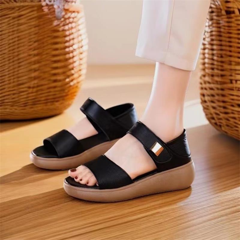 2025 Summer New Casual Soft-soled Versatile Velcro Mother Shoes Thick-soled Heightening Women's Sandals Going Out Sandals