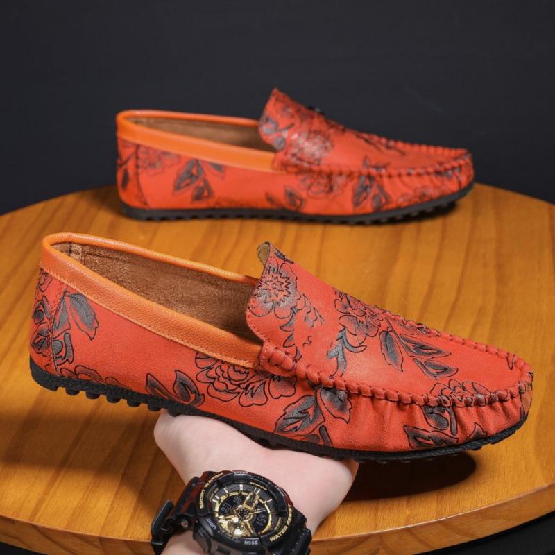 Men's Plus Size Rose Bean Soft Leather Casual Shoes - Red Pointed Toe Summer Trend