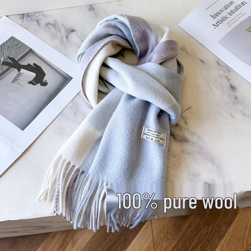 100% Reine Wolle Blauer Karoschal - Warmer, Vielseitiger Halswärmer für den Winter