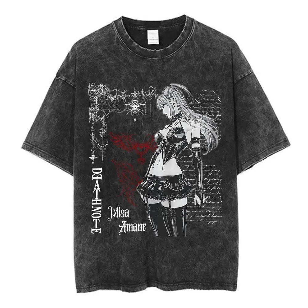 Death Note Ryuk Yagami Light Vintage Washed T Shirt Oversized Women Men Cotton Tshirt Fashion Short Sleeve Tshirts Streetwear