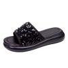 Flat-bottomed Soft-soled Slippers for Summer Wear 2025 New Sequined Fashion Medium Heel Versatile Beach Sandals Lazy Word