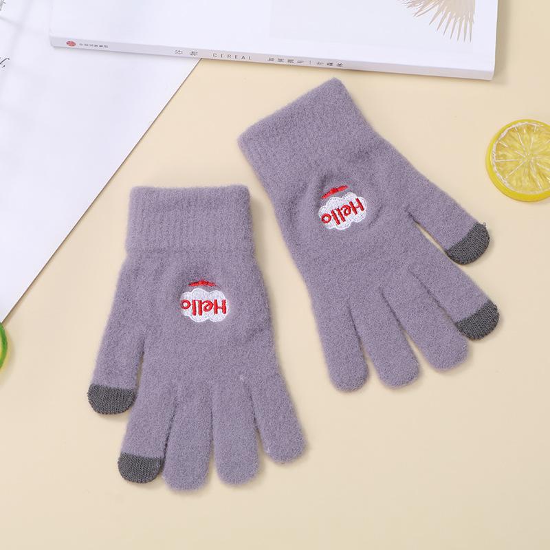 Embroidered Gloves Women Cute Cartoon Smile Bear Autumn Winter Warm Unisex Knit