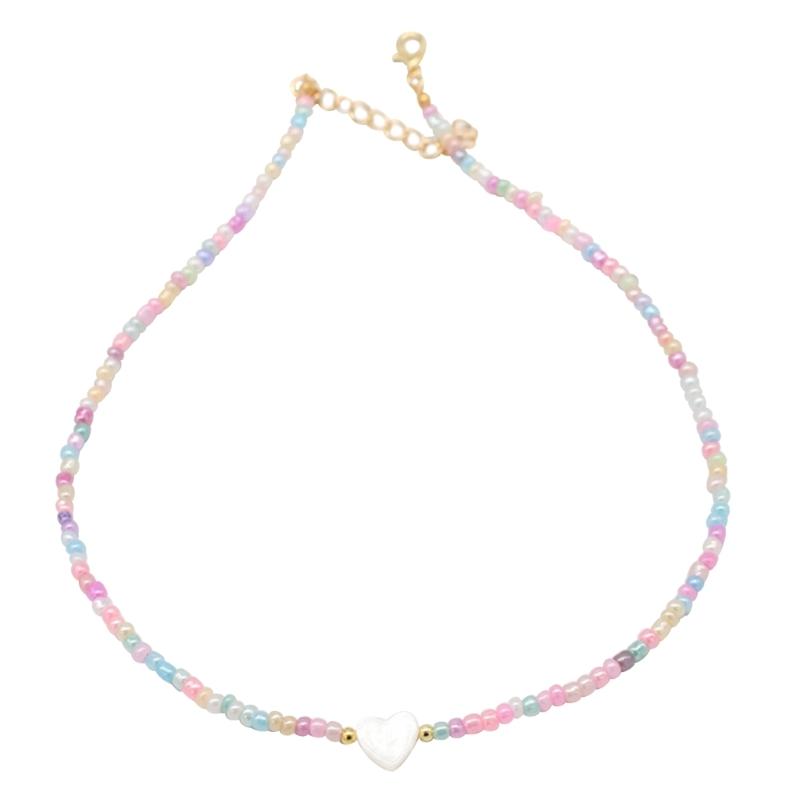 

Beaded Necklace Y2K Heart Shell-Charm Bead Chokers Necklace Summer Bohemian Colorful Bead Chokers Chain Jewelry Women