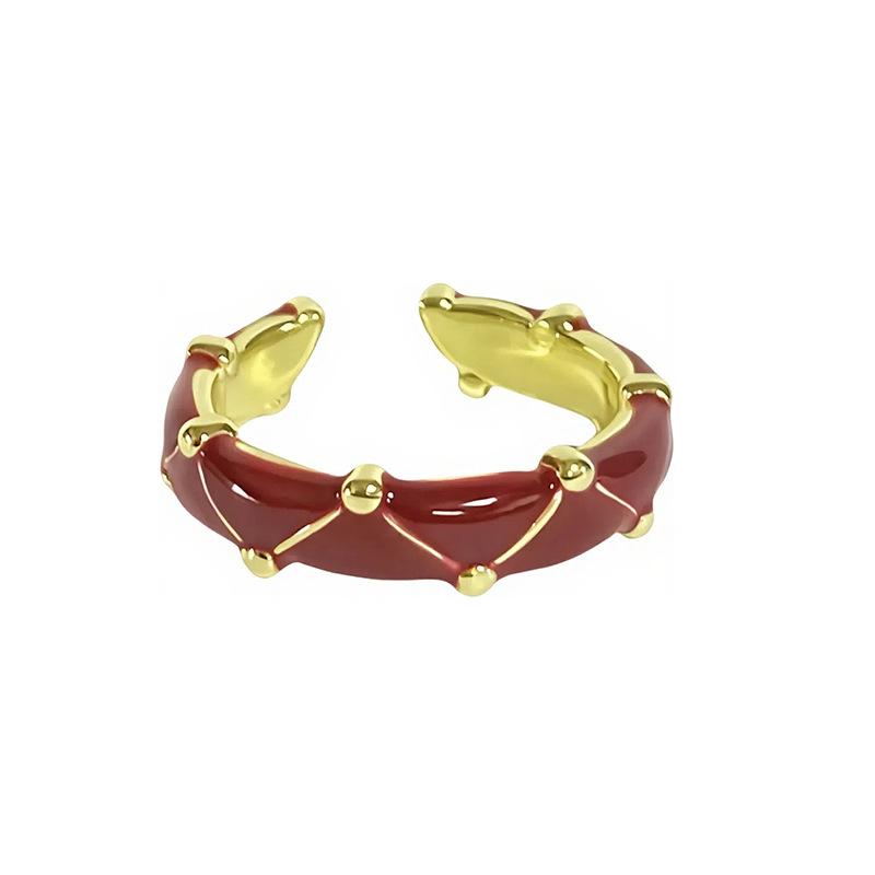Court Style Medieval Red Lucky Transfer Enamel Drip Oil Opening Ring Butterfly High Sense Ring Woman