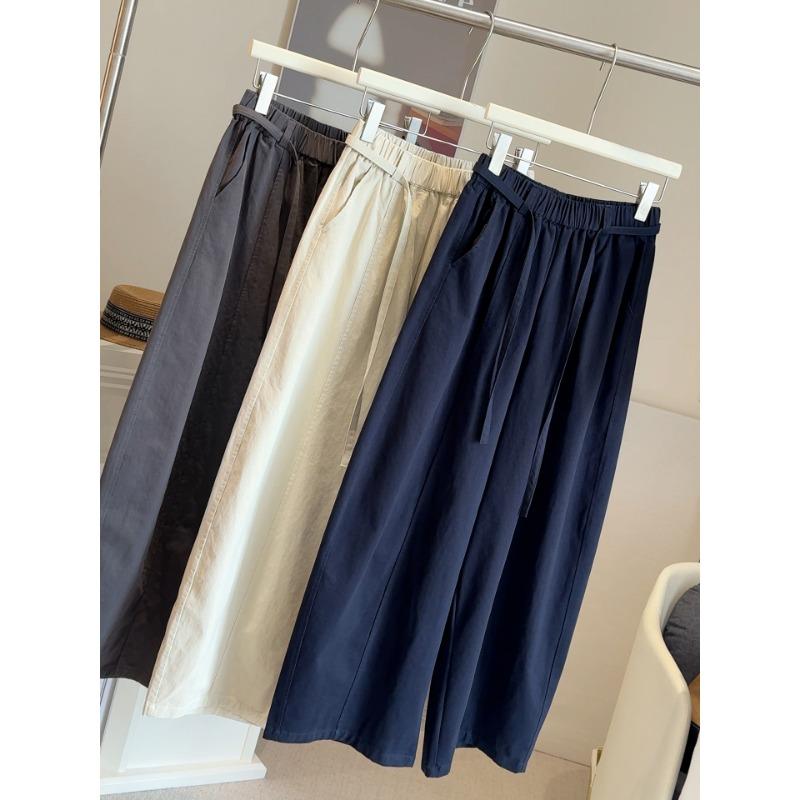 

Autumn new elastic waist drawstring balloon pants women s versatile loose wide-leg thin scimitar casual pants M темно-синий