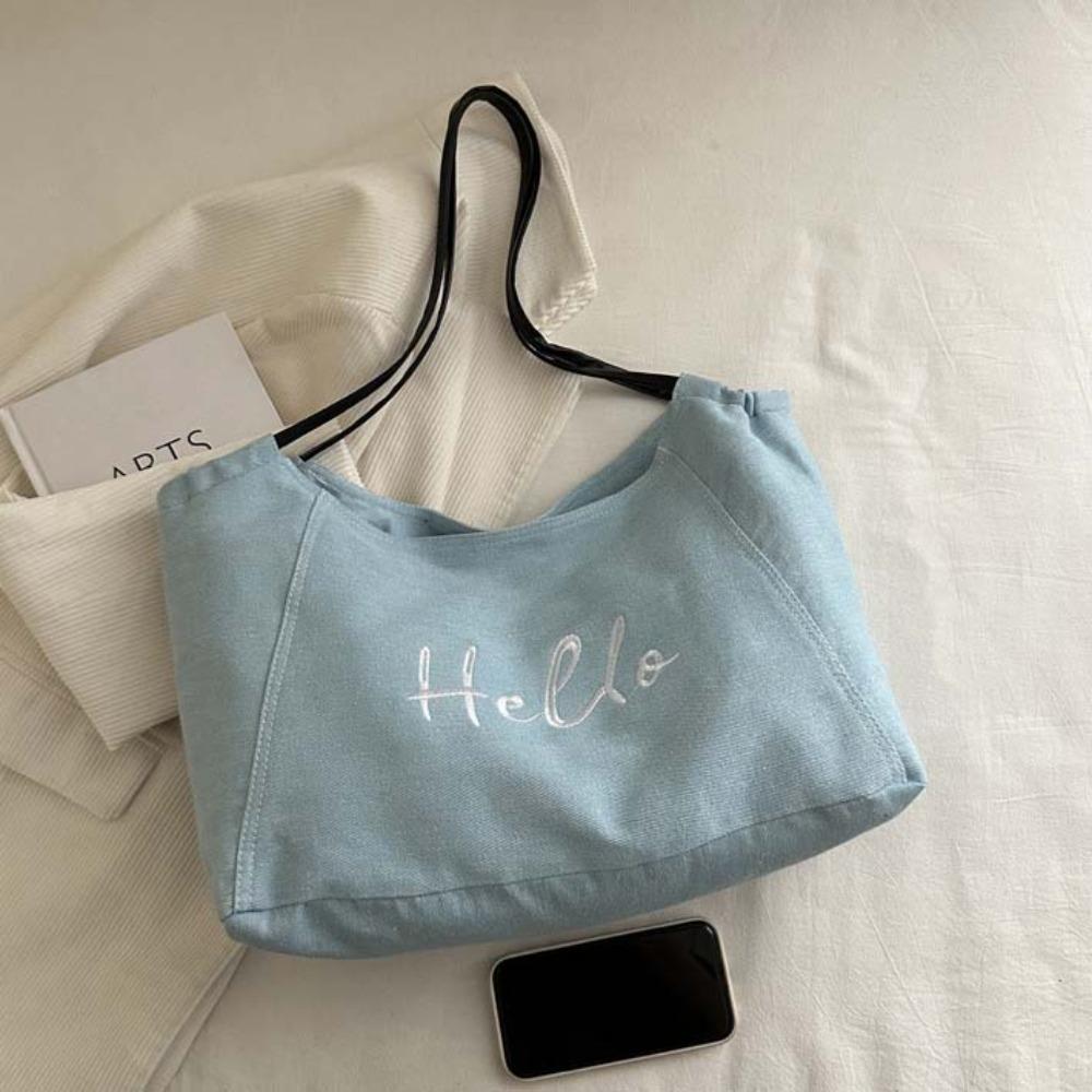 Korean Style Denim Blue Tote Bag Portable Large Capacity Underarm Bag  Travel