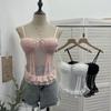 Sheer Lace Trim Camisole with Chest Pads and Slim-Fit Boning