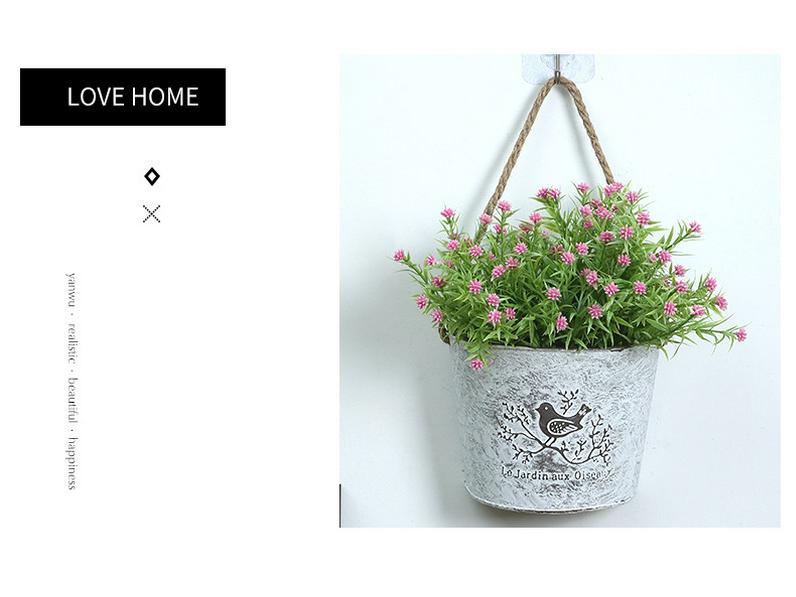 American Country-Style Wrought Iron Wall-Mounted Flower Pot for Creative Dried Flower Decor