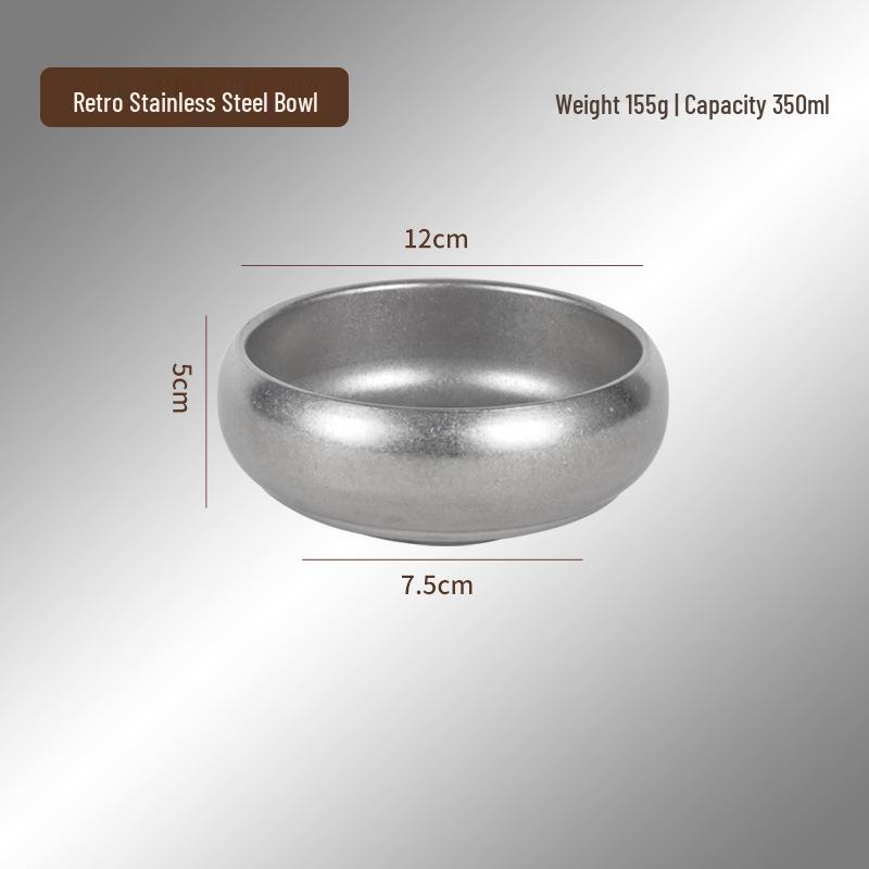 304 Stainless Steel Double Layer Children's Anti-Scald Retro Bowl - Suitable for Rice, Sauce, and Soup.
