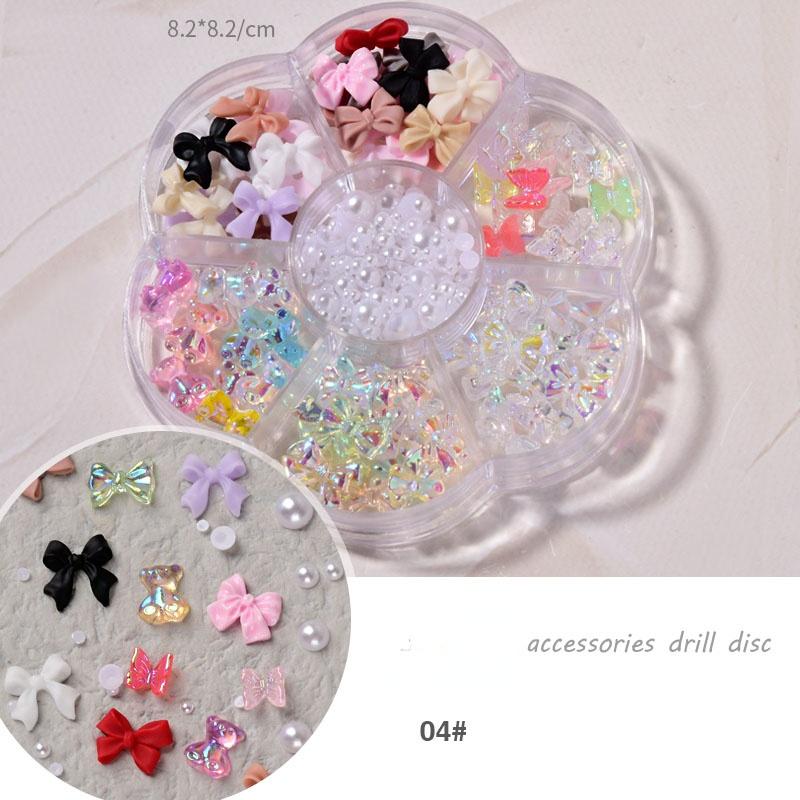 Смешанные стили Горный хрусталь Жемчуг 3D Украшения Металлический бант-узел Aurora Медведь Бабочка Ногти Арт Аксессуары