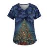 Ladies' Fashionable V-neck Pocket Short Sleeved Christmas Tree Printed Caregiver Uniform