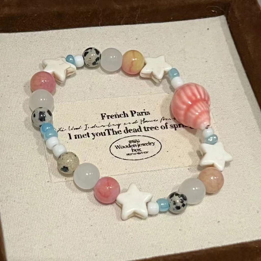 Bohemian Conch Starfish Shells Ceramics Beaded Bracelets for Women Girls Shell Beaded Beach Bangles Jewelry Gift Adjustable