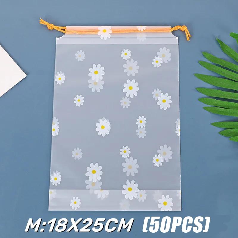 50PCS Waterproof Daisy Drawstring Bag Portable Travel Drawstring Towel Clothes Shoes Organizer Transparent Makeup Toiletry Bags
