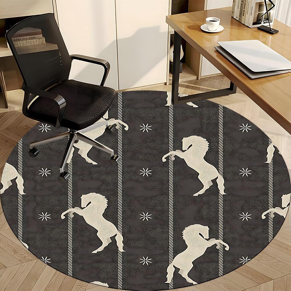 1pc Horse Pattern Office Round Area Rug, Under Office Chairs Bedroom Living Room Home Decor, Room Deco