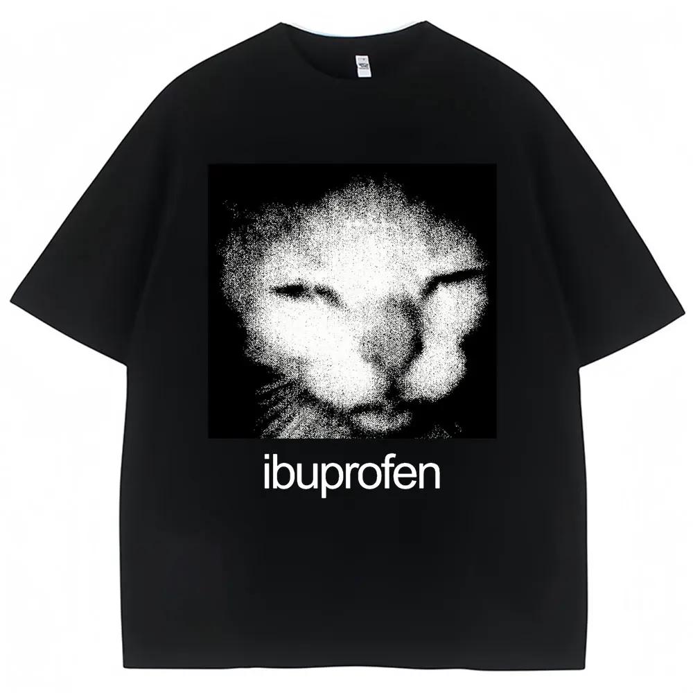 Vintage Lustiges Ibuprofen Katze Meme Grafik Damen Kurzarm Freizeit T-Shirt Mode Harajuku Kawaii T-Shirt Y2K Kleidung