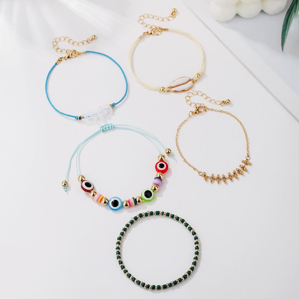 European and American Bohemian vacation bracelet set women's summer beach wind dopamine shell eyes rice bead bracelet women