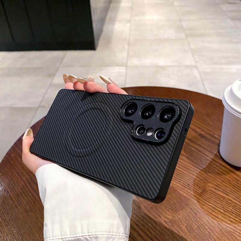 

Магнитный чехол для Samsung Galaxy S25 S24 S23 S22 S21 S20 Ultra Plus FE Edge Чехол из ПУ кожи с текстурой углеволокна Магнитный чехол Galaxy S25 Ultra чёрный
