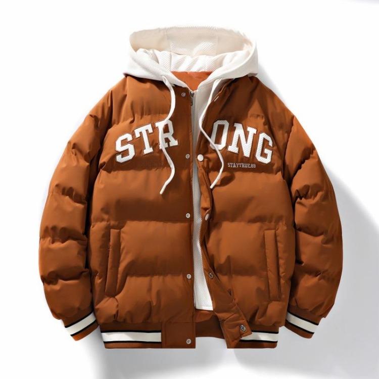 Men s Autumn Winter Plus Size Fashion Hooded Letter Print Jacket Trendy Fake Two Down Jacket M