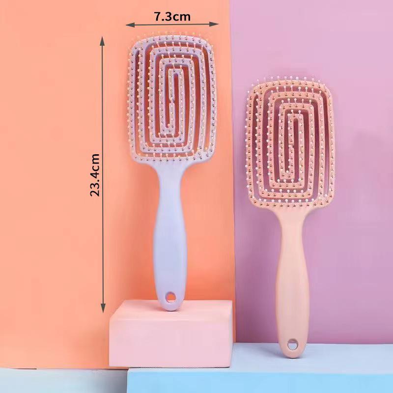 Portable Fluffy Back-Shaped Hairdressing Comb for Girls - Hollow Design & Scalp Massage