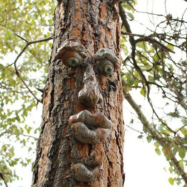Peeker Yard Art Outdoor Tree Morsom gammel mann Ansiktsskulptur Snodig Treansikt Hagedekorasjon