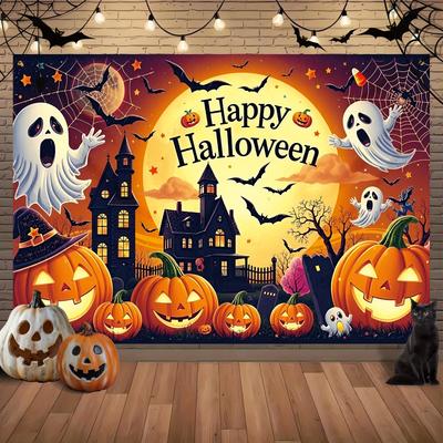 Halloween Photography Backdground SpiderWeb Pumpkin Moon Trick or Treat Kid Happy Halloween Party Deco Polyester Backdrops Props