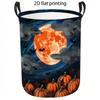 1pc Laundry Basket, Festive Autumn Harvest Pumpkin and Night Moon Bat Pattern Laundry Hamper, Large Capacity Fabric Storage Organizer, Relaxed Home De