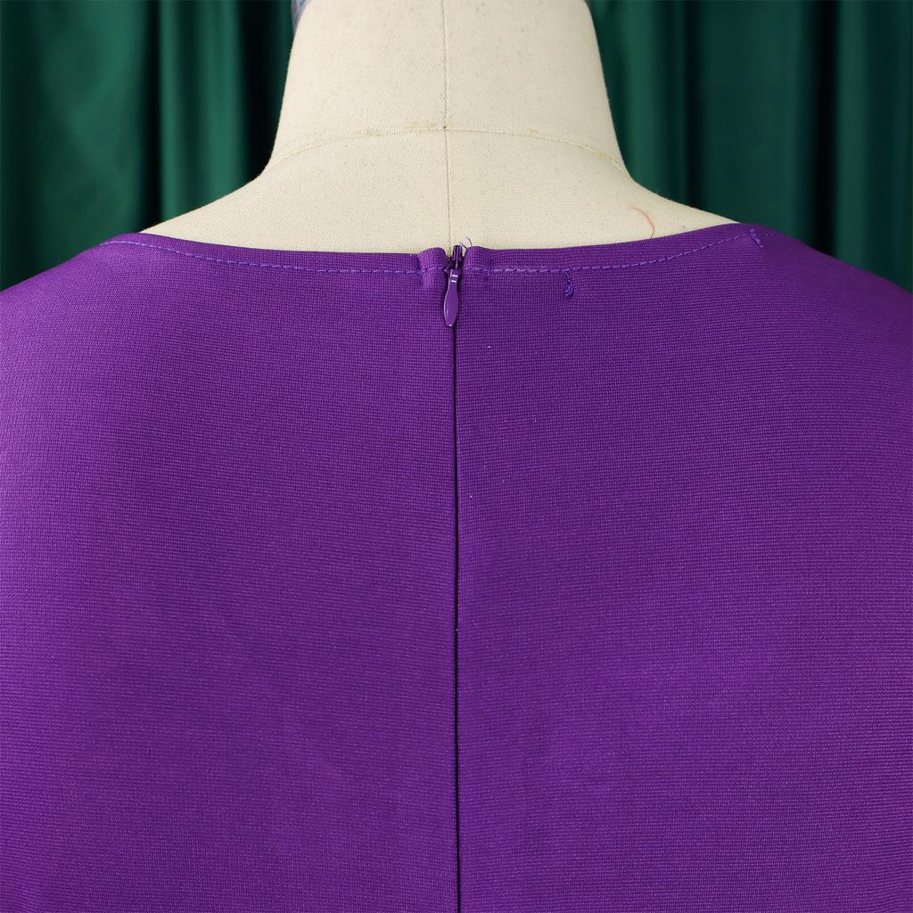 Autumn Fashion Plus Size Women's Elegant Temperament Pure Color Five-quarter Sleeve African Dress with Graceful Style