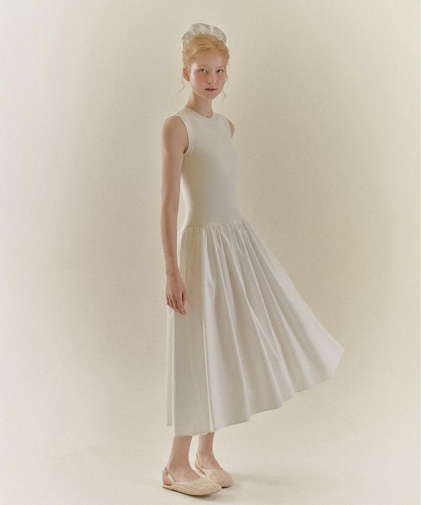 Ninakoseuta Knit Woven Mixed Dress_Ivory