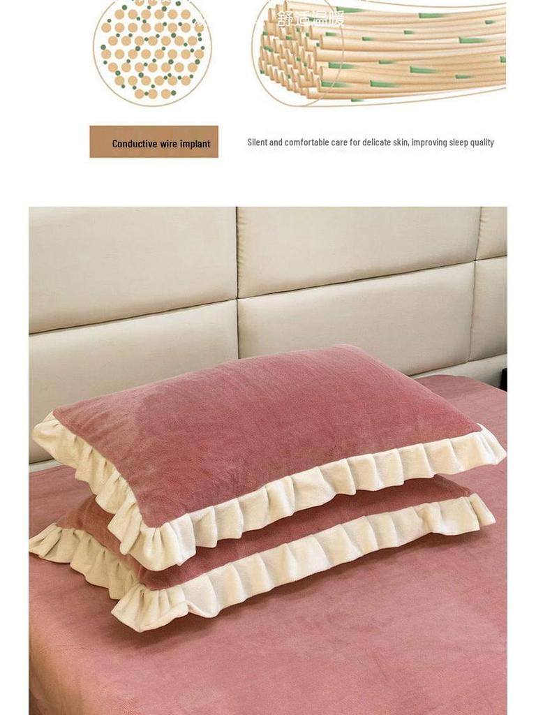 Set of 2 Winter Velvet Pillowcases, 48x74, Solid Color with Lace, for Girls and Dorms