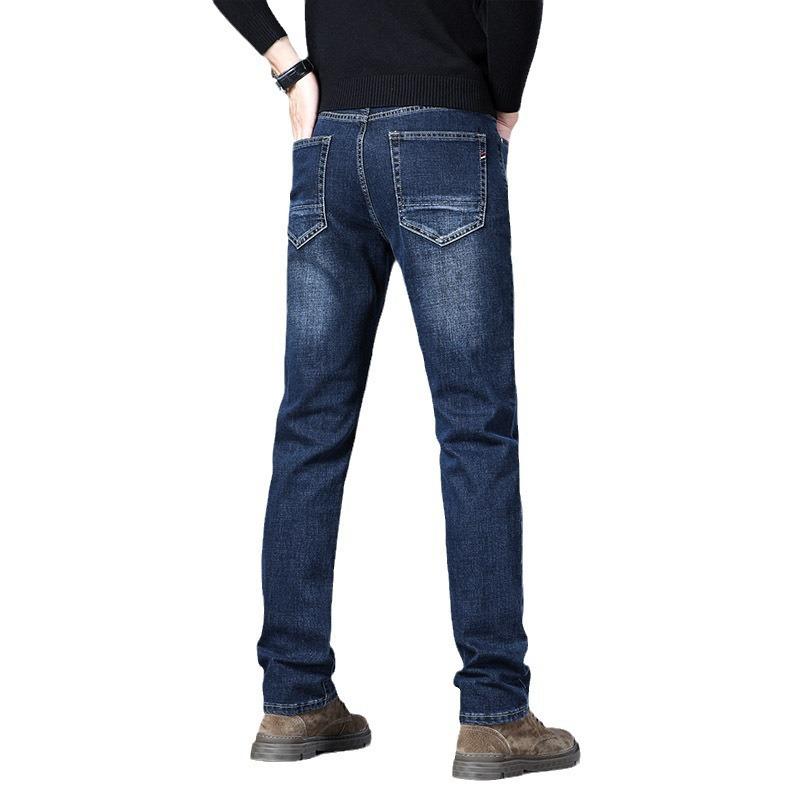 Pantalones casuales versátiles de moda para hombre Ajuste ceñido elásticos de pierna recta efecto lavado jeans de mezclilla Novedad
