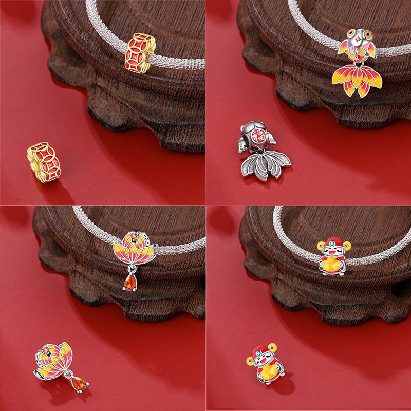 925 Silver Lantern Chinese Knot Charms New Year's Traditional Beads Fit 3mm 925 Exquisite Bracelets Fashion DIY Jewelry Gifts