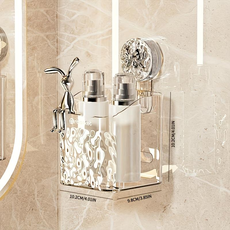 

1pc Plastic Orbasket Suction Cup Hanging Basket with Rabbit & Bowknot Decor, Contemporary Style Wall-Mounted Organizer for Toiletries 1pc