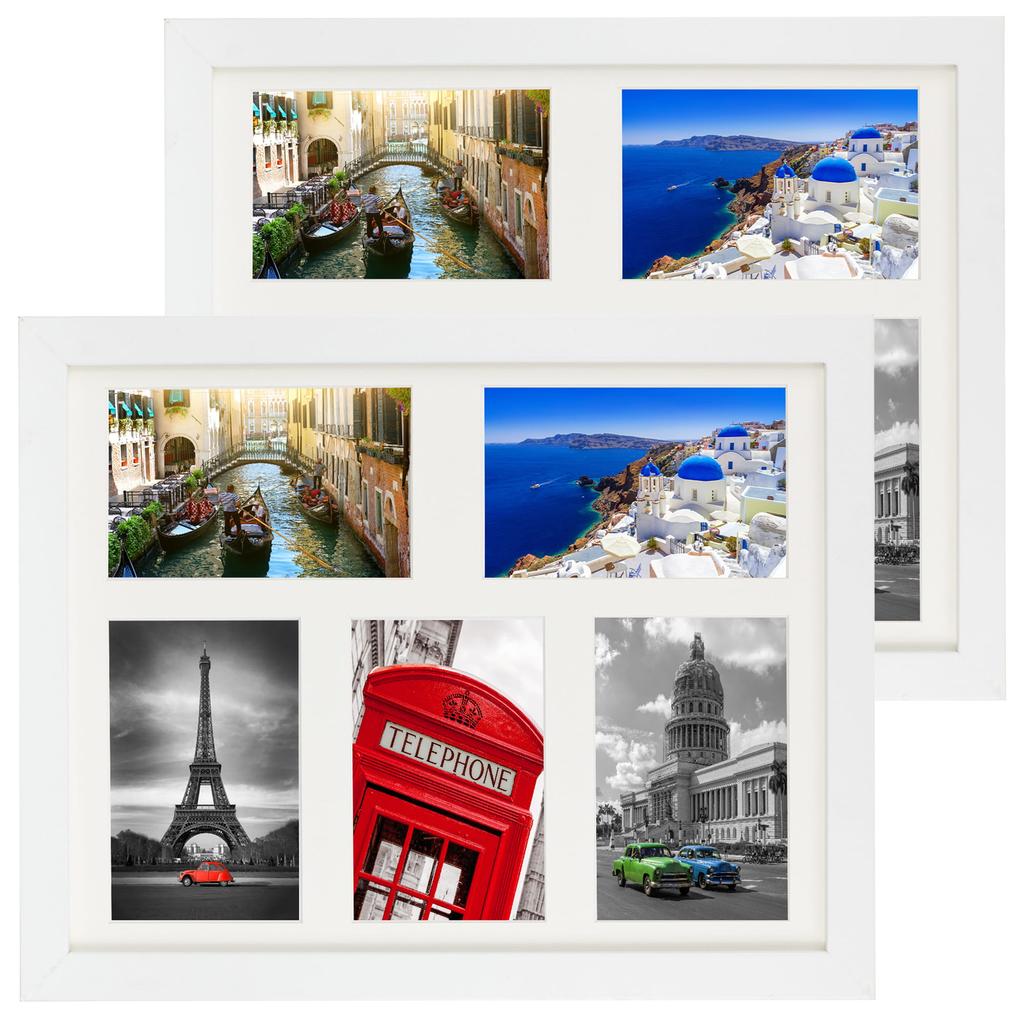 Set of 2 Pcs. Photo Frame, Wall Mount Multi-Frame Gallery Collage 28X35 Cm. For 5 Photos 10x15 Cm. White