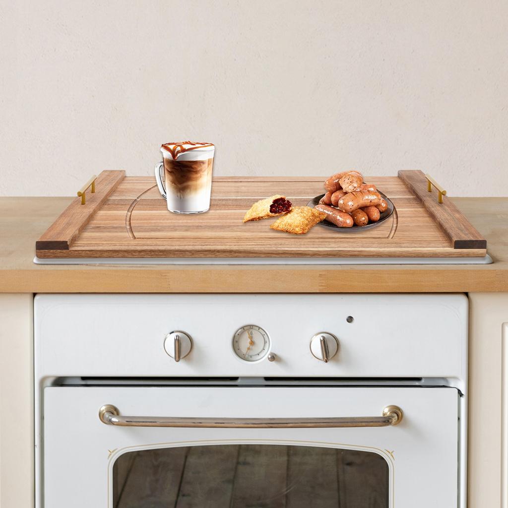 Stove Top Cover, Wooden Noodle Board with Built-in Handles, 30x22 Inch Rectangular Stovetop Plate, Kitchen Countertop Protector