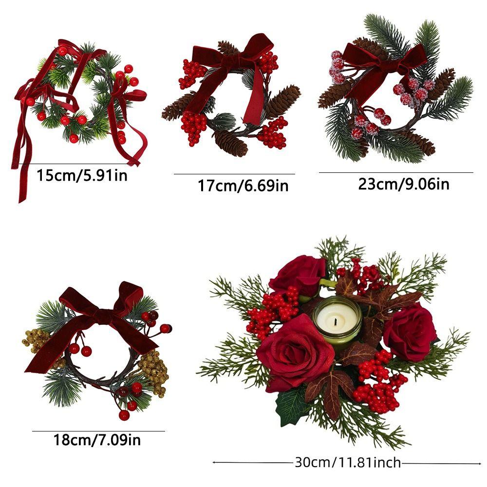 Bow/Flower Christmas Candle Ring Candlestick Wreaths Fireplace Mantel Decor