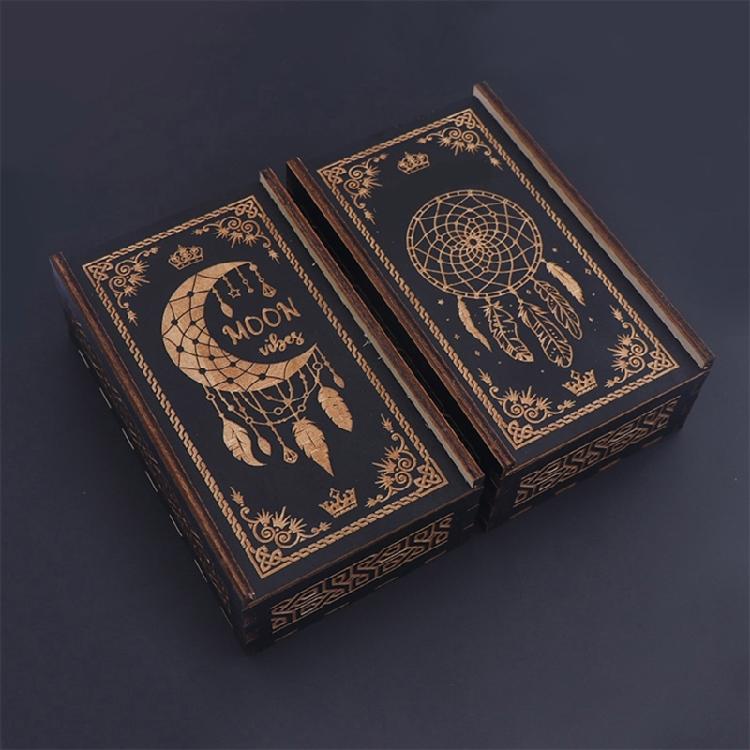 Wood Push Pull Tarots Card Storage Box Portable Card Container Astrology Trinkets Box Divination Card Storage Case