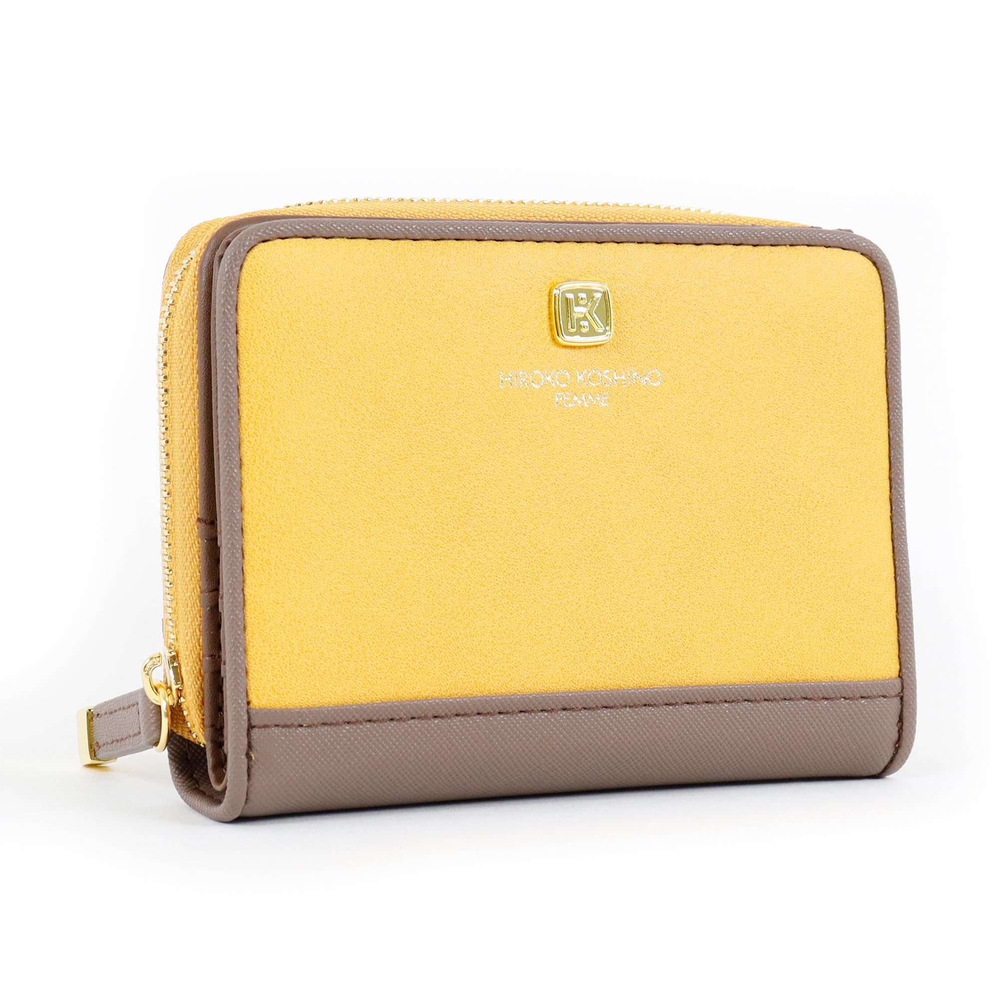 

Hiroko Koshino Femme Bifold Wallet with Round Large Popular Brand Women s Zipper, Two-Tone Design, Capacity, (Yellow)