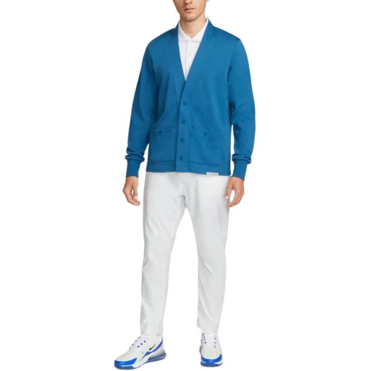 Nike Knitwear Men's Industrial Blue V Neck Moderate Cardigan FB5465-457
